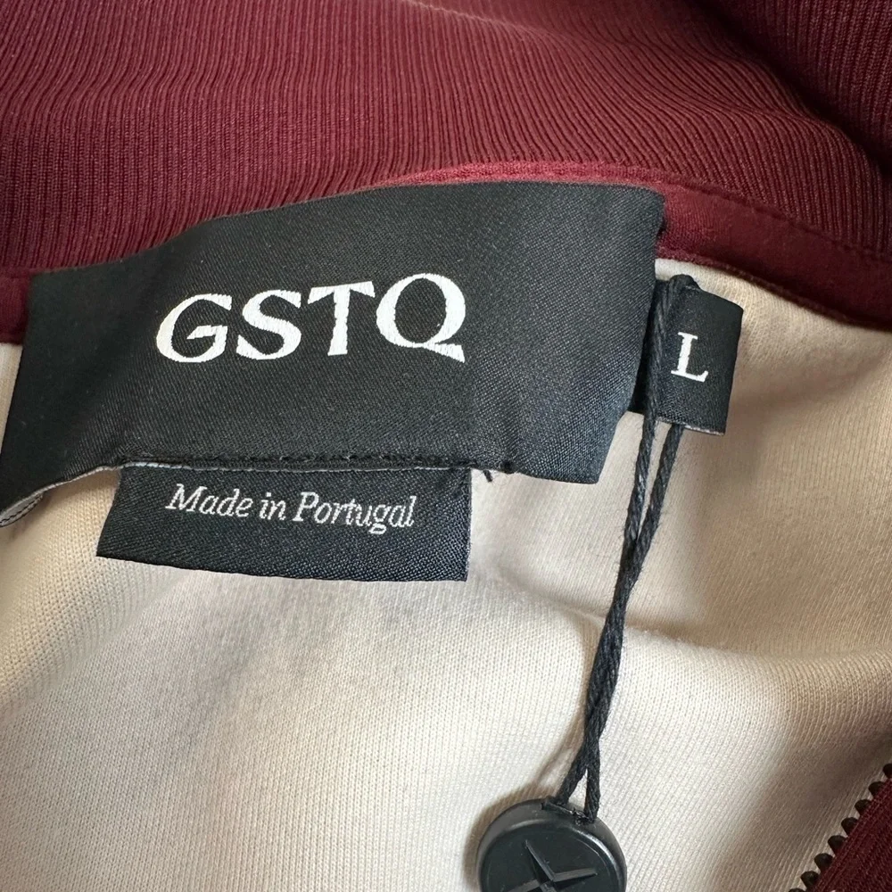 NWT GSTQ Men’s Colorblock Knit Zip-Up Jacket Cream Maroon Bright Yellow - L
